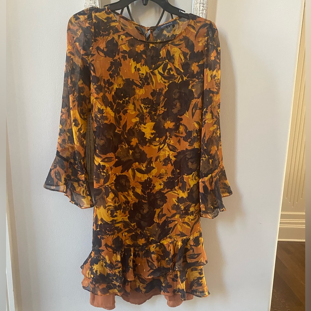 Olivaceous Autumn Floral Long Sleeve Dress